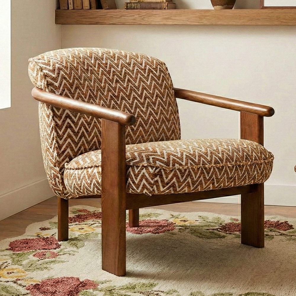 Shyne Camel-Tan Boucle Chair with Wood