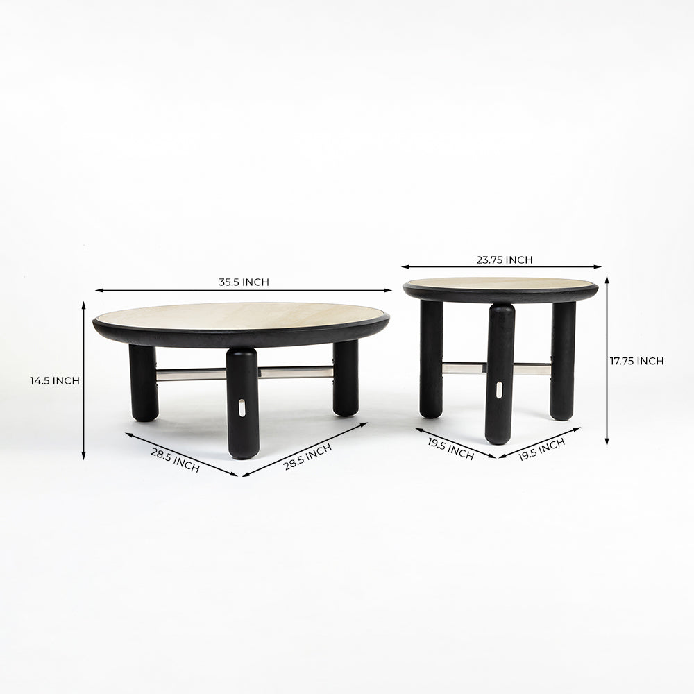 Bette Ceramic Round Coffee Table with Metal Base Set of 2