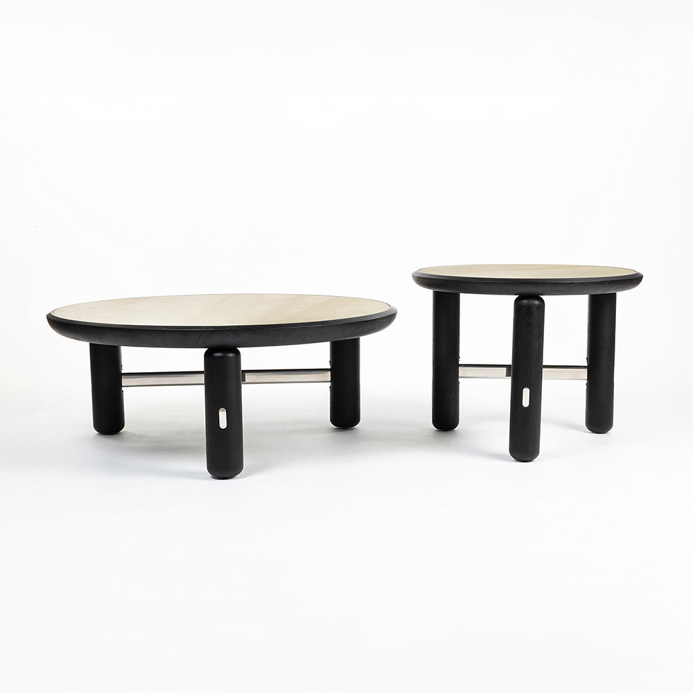 Bette Ceramic Round Coffee Table with Metal Base Set of 2