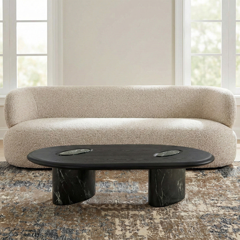 MDF Black Oval Coffee Table with Wooden Base - Large