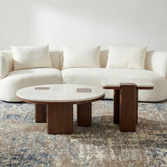 Marble Oduke Coffee Table Set of 2 with Wooden Legs