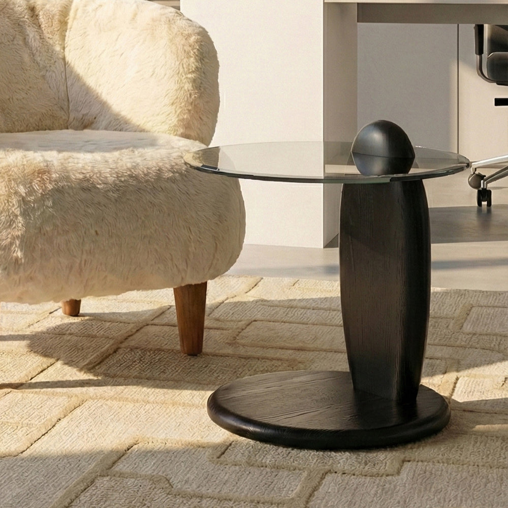Glass Collin Accent Table with Wooden Legs