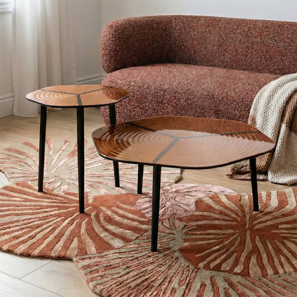 Berlin Glass Hexagon Coffee Table with Metal Base Set of 2