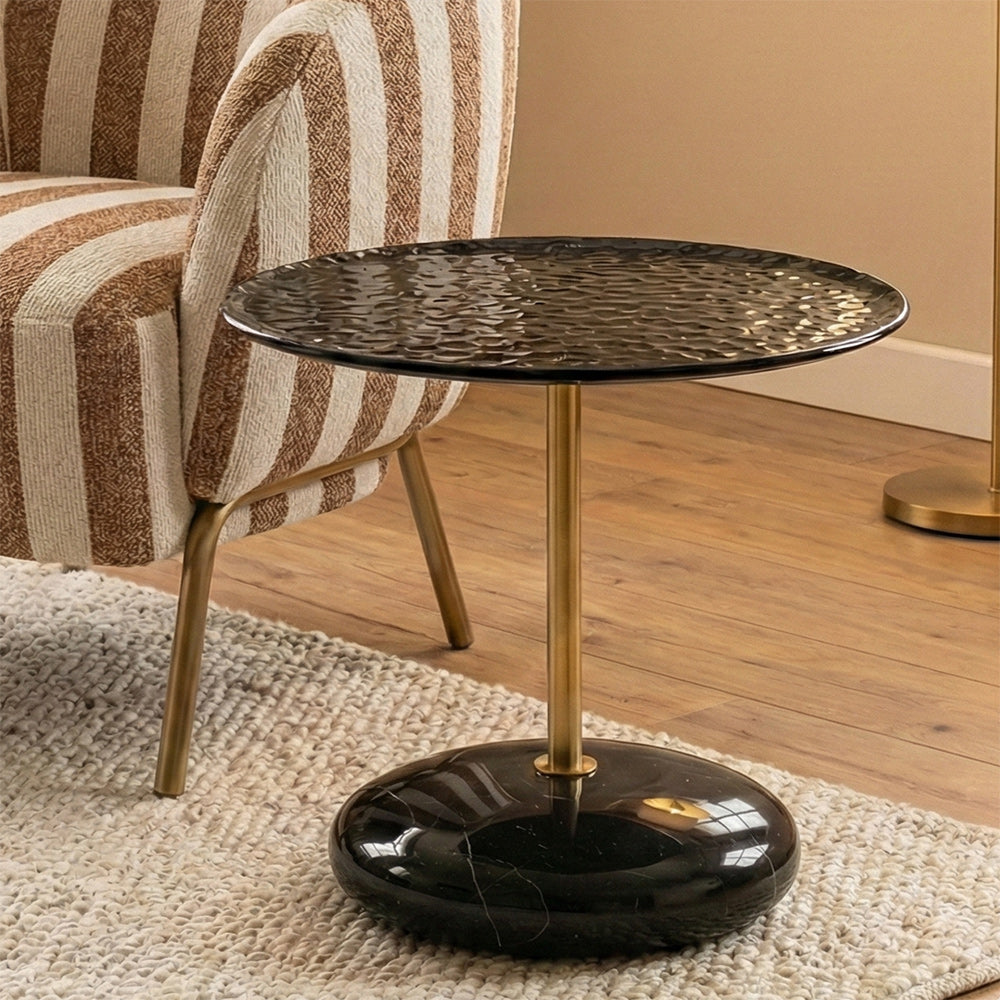 Glass Cure Accent Table with Marble Base