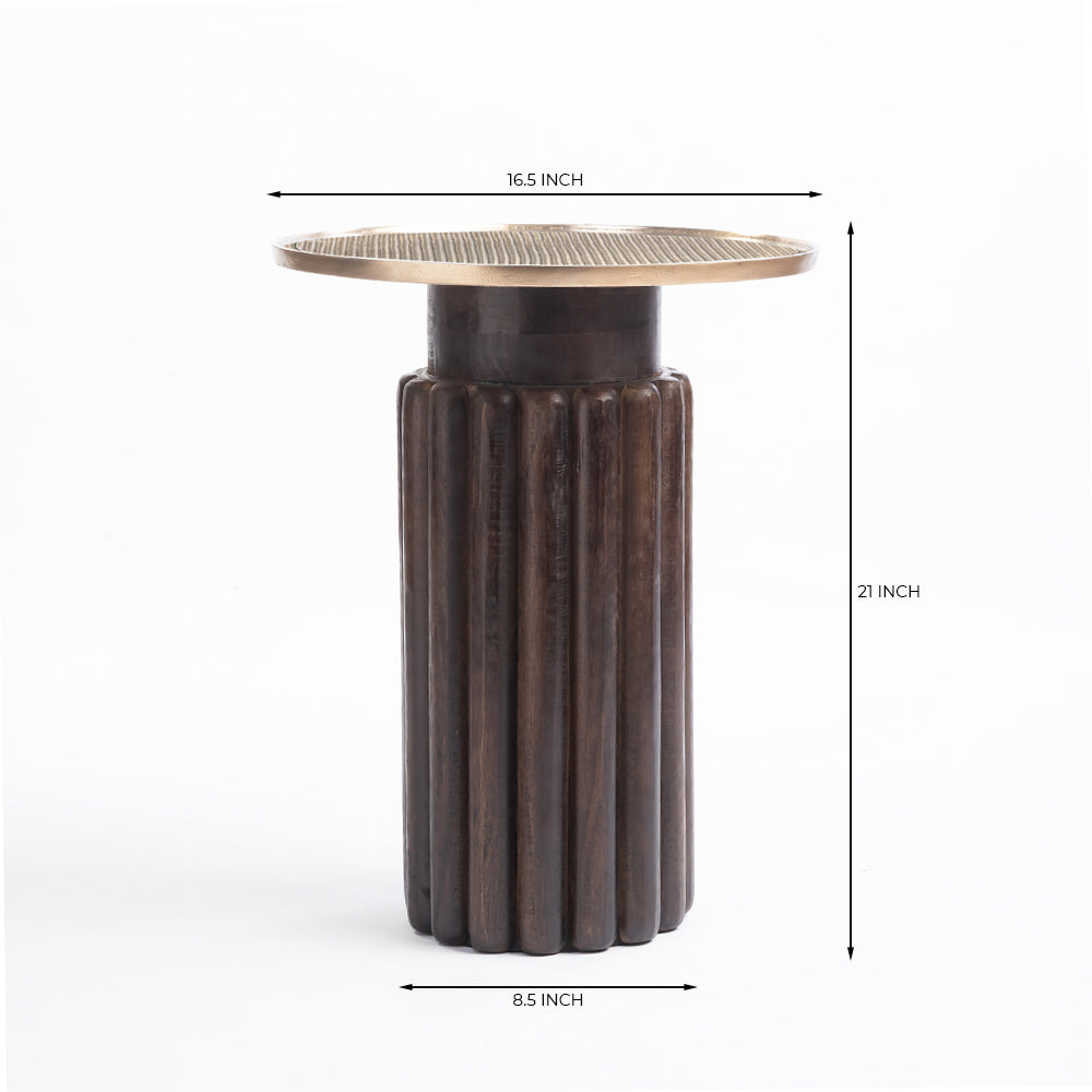 Wooden Jack Round Side Table with Iron