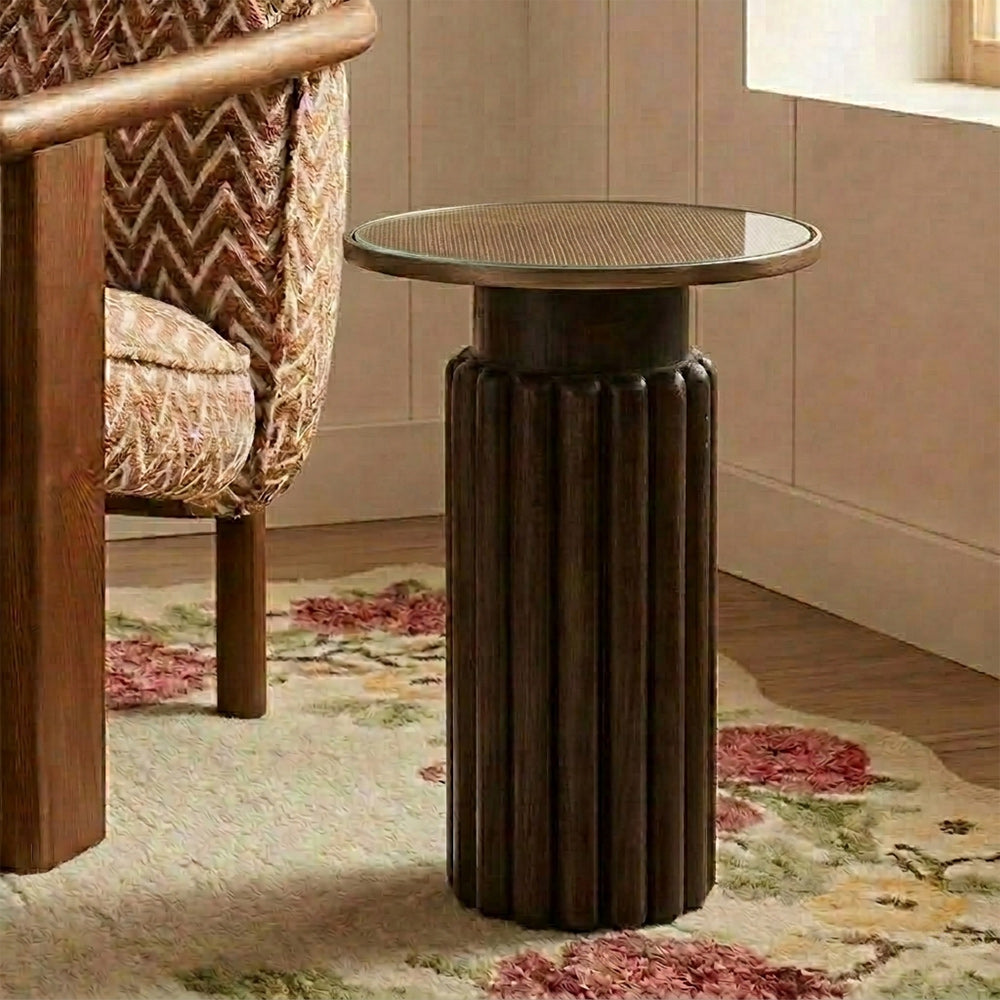 Wooden Jack Round Side Table with Iron