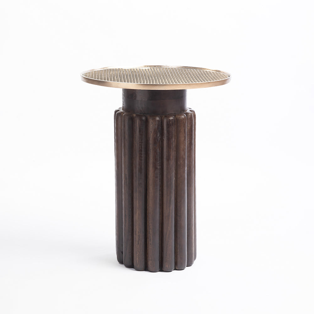 Wooden Jack Round Side Table with Iron