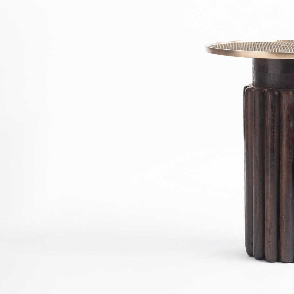 Wooden Jack Round Side Table with Iron