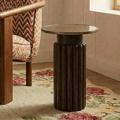 Wooden Jack Round Side Table with Iron