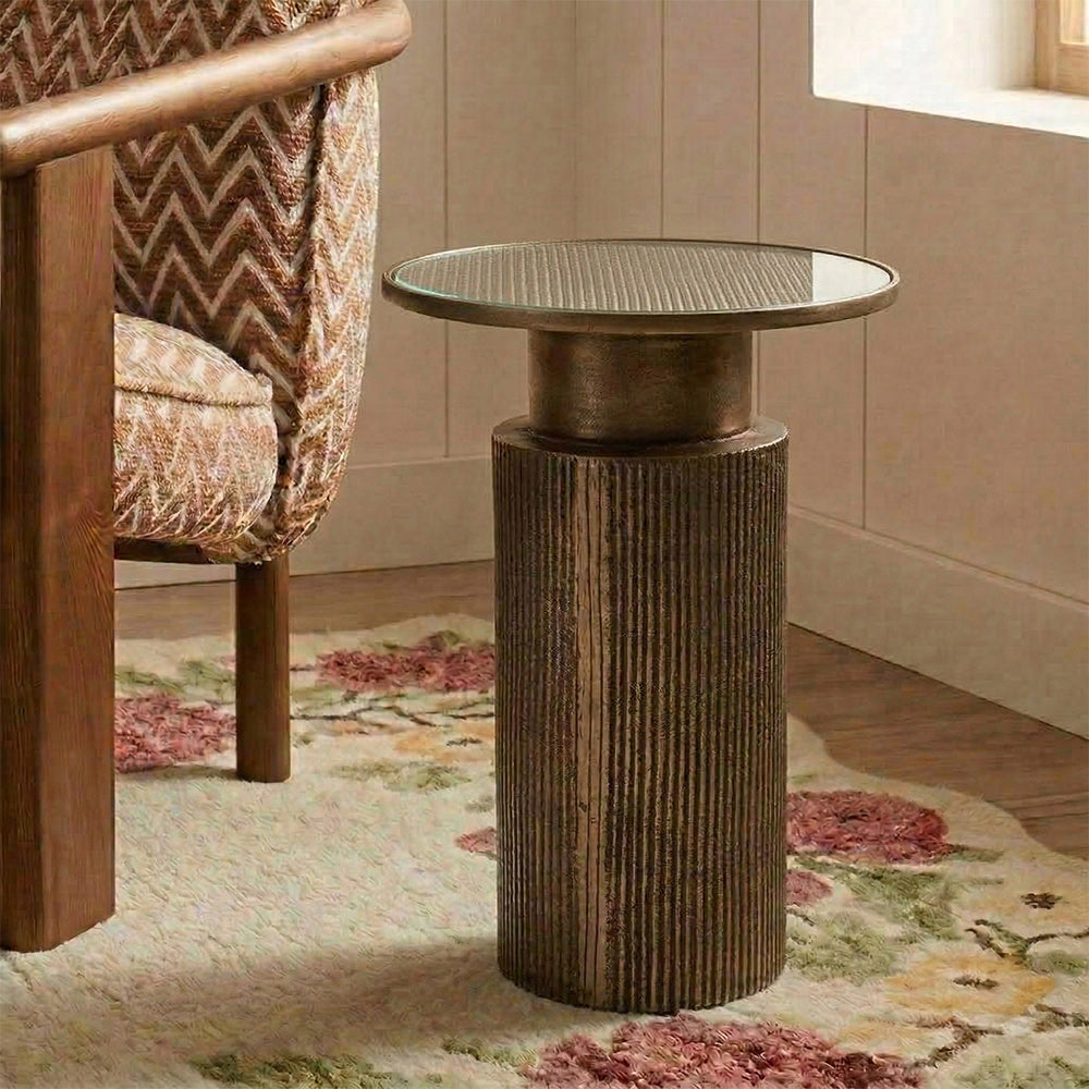 Glass Kragad Round Side Table with Iron