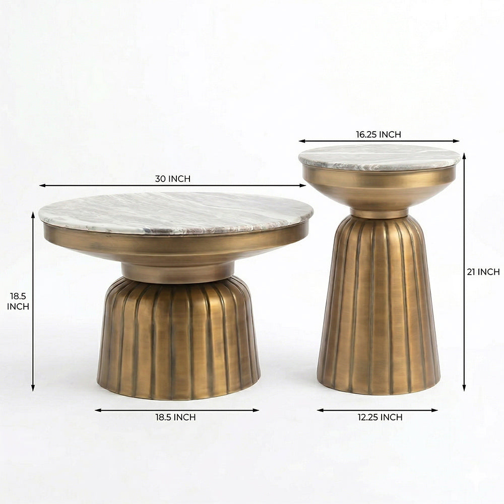 Marble Guett Round Coffee Table Set of 2 with Metal - All