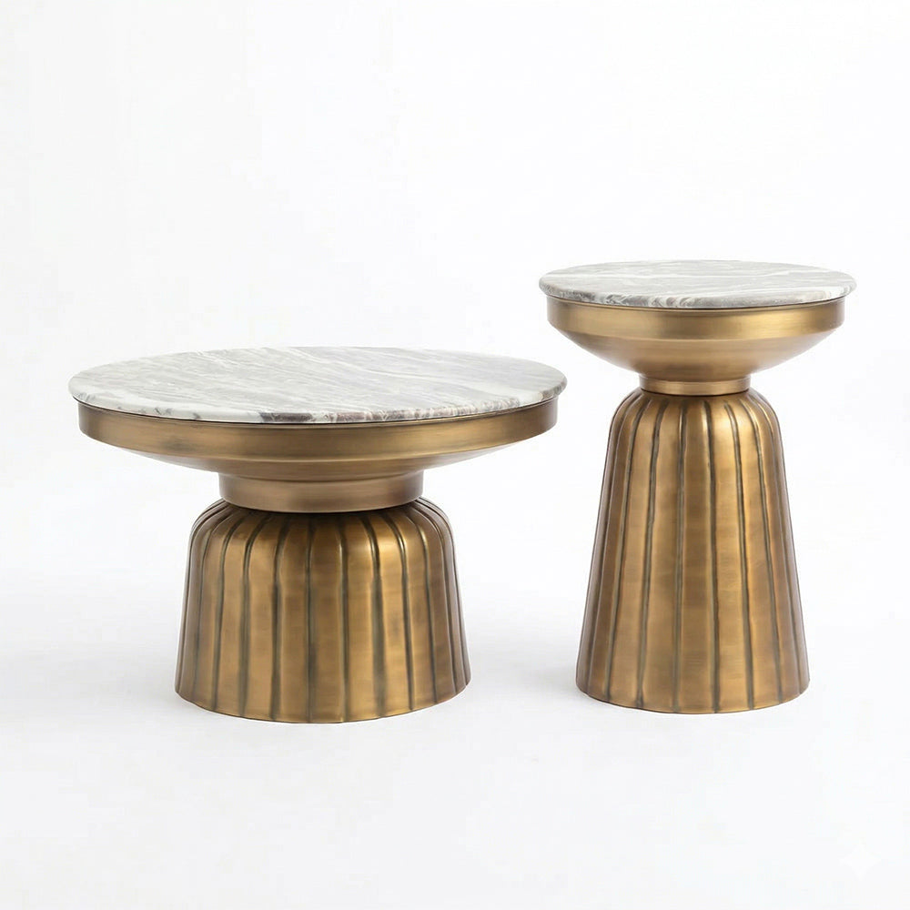 Marble Guett Round Coffee Table Set of 2 with Metal - All