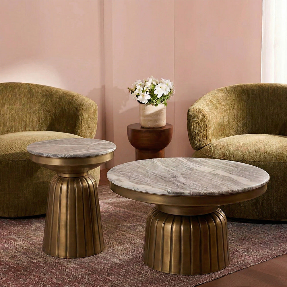 Marble Guett Round Coffee Table Set of 2 with Metal - All