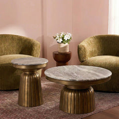 Guett Marble Round Coffee Table with Metal Base Set of 2