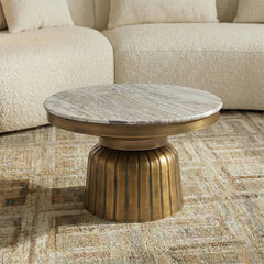 Guett Marble Round Coffee Table with Metal Base - Large