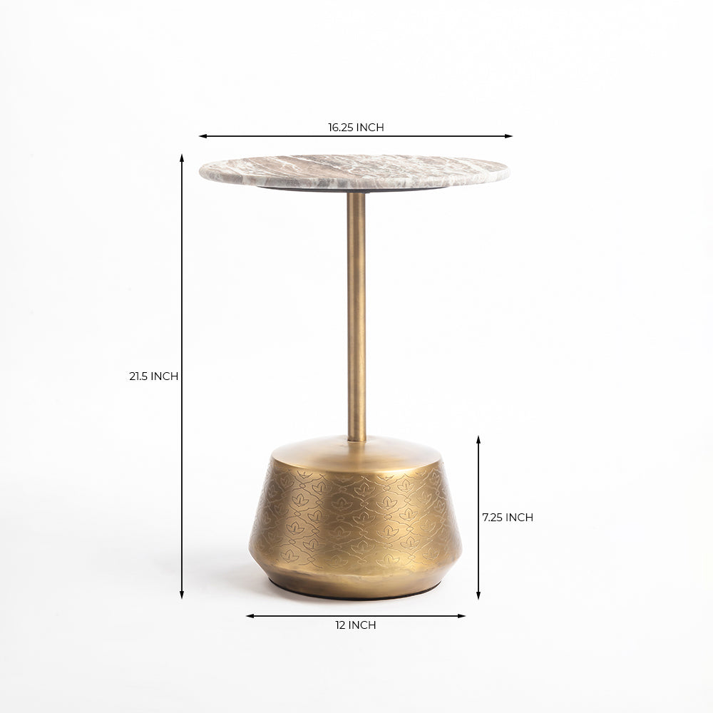 Marble Hypa Round Side Table with Metal
