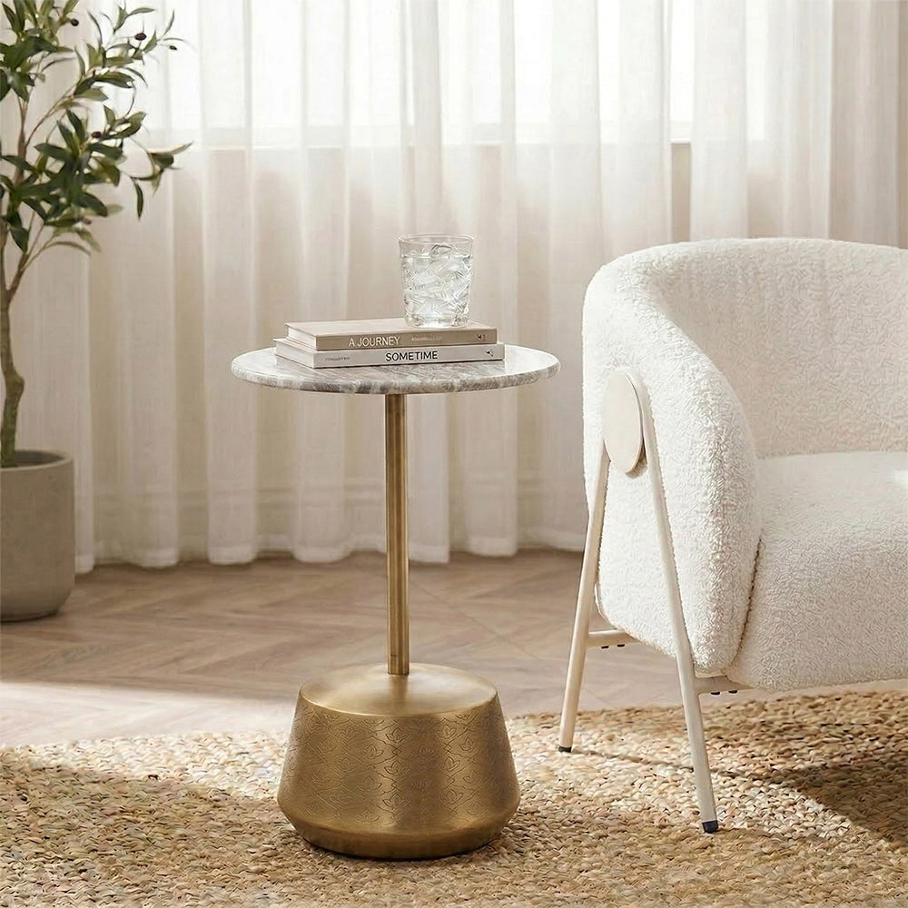 Marble Hypa Round Side Table with Metal