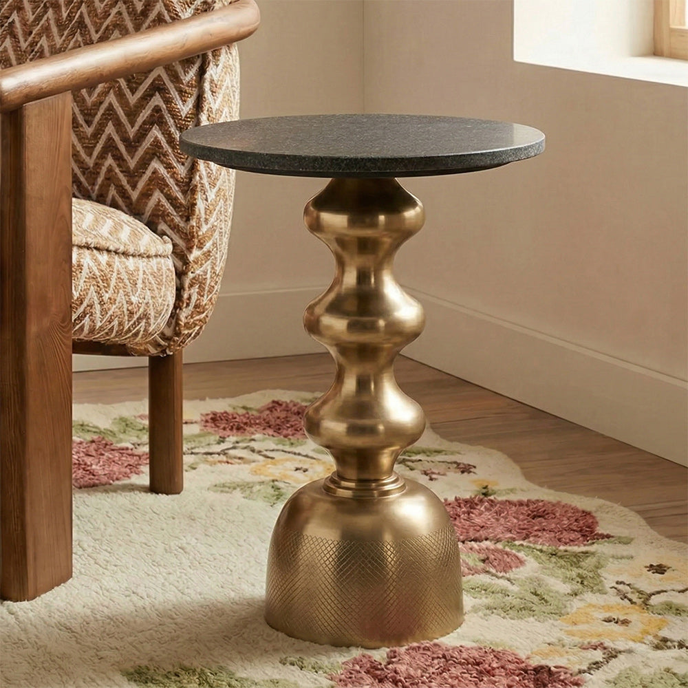 Marble Corry Round Side Table with Metal