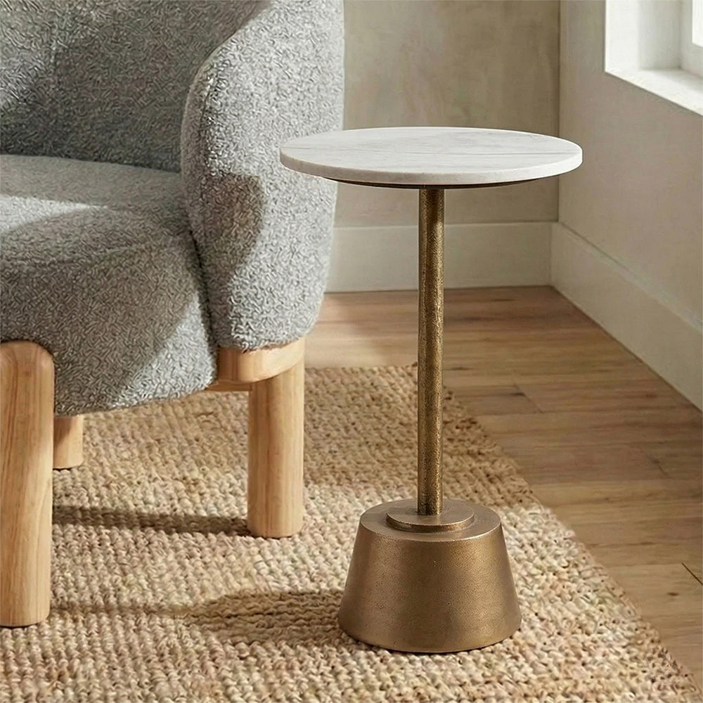 Marble Bakha Round Side Table with Metal
