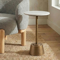 Marble Bakha Round Side Table with Metal