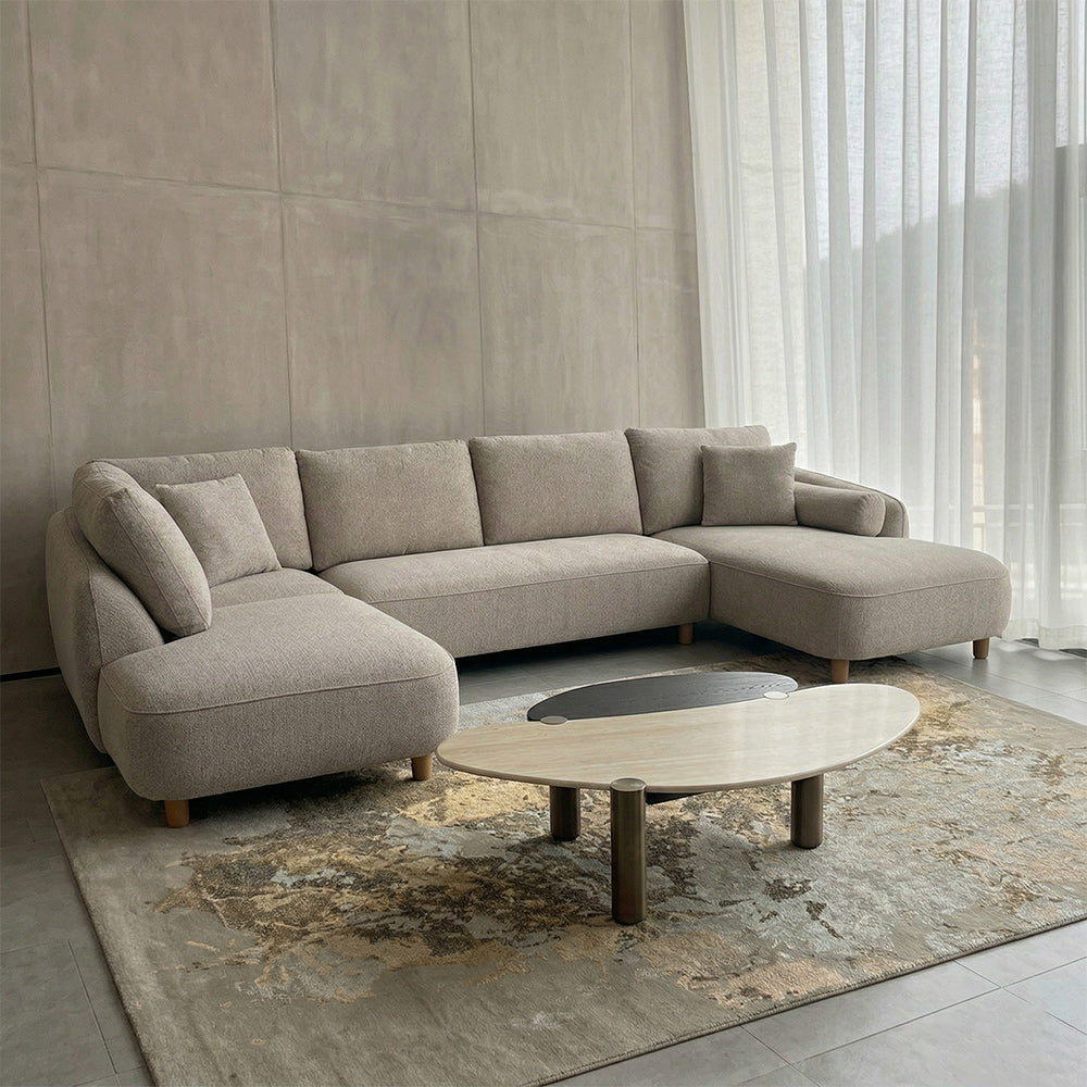 Chenille Cantil 6-Seater Sofa - Stone