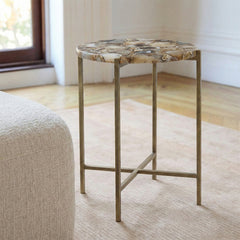 Lothik Marble Accent Table with Iron