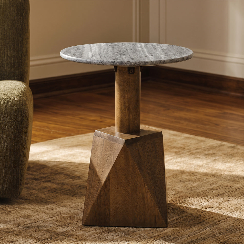 Beck mango wood Side Table with Marble