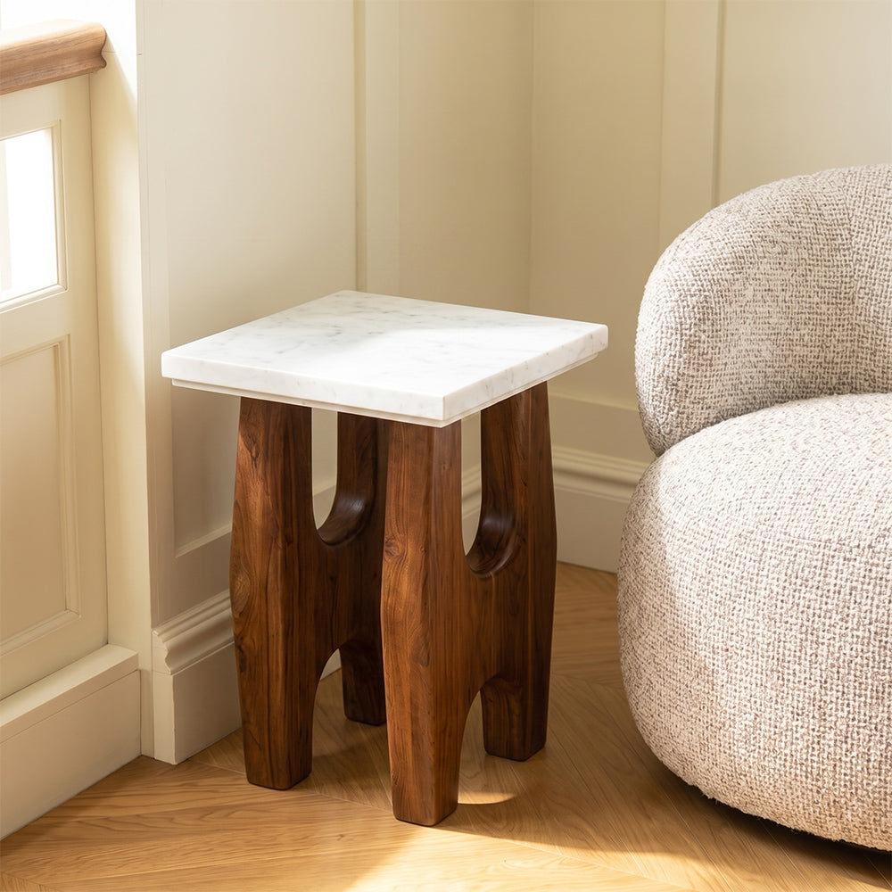 Joji Marble Side Table with Wood