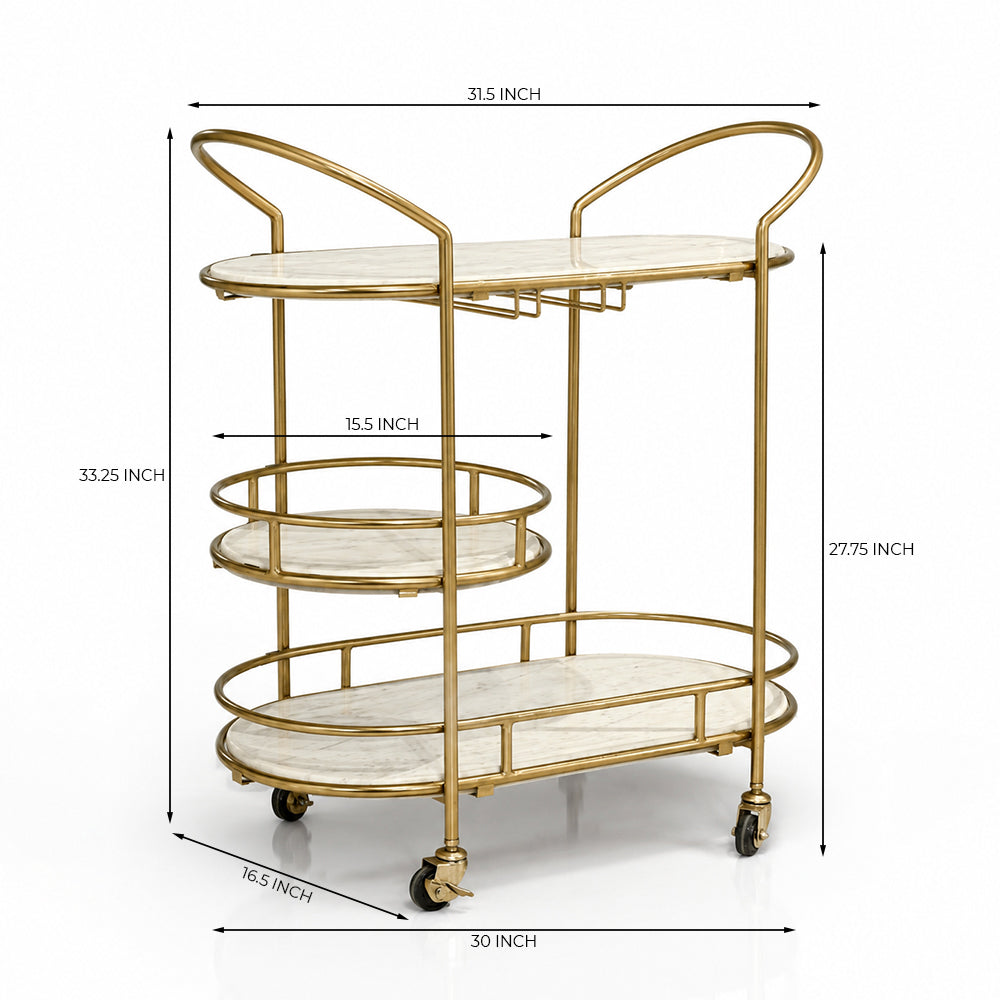 Winona Marble Serving Trolley with Metal
