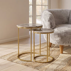 Kali Metal Side Table with Marble Set of 2