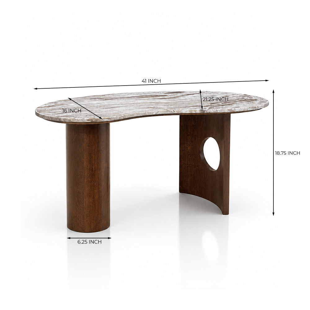 Olly Marble Coffee Table with mango wood leg