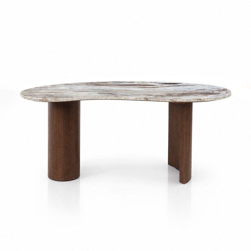 Olly Marble Coffee Table with mango wood leg