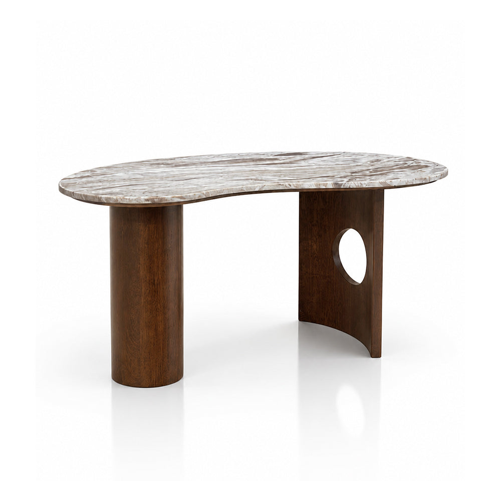 Olly Marble Coffee Table with mango wood leg