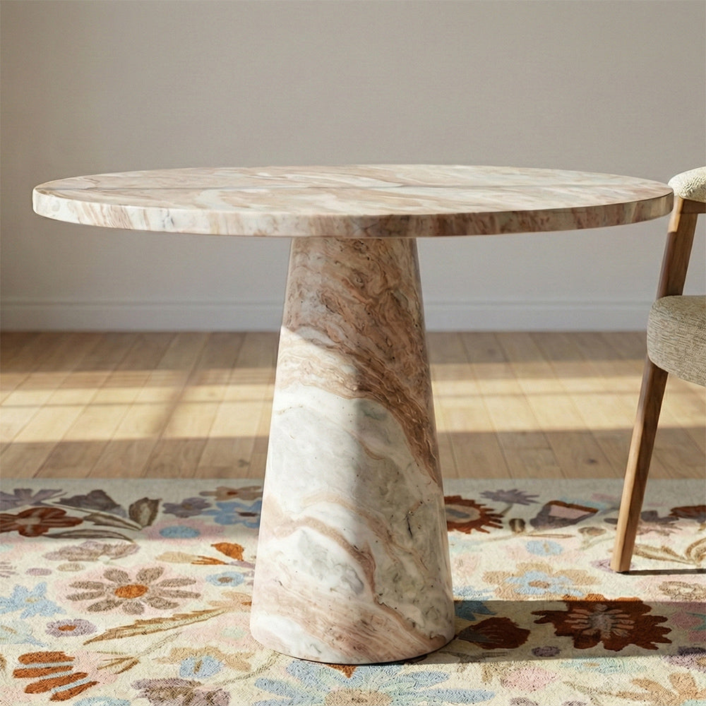 Merlin Sawar Marble 4 Seater Round Dining Table - Beige