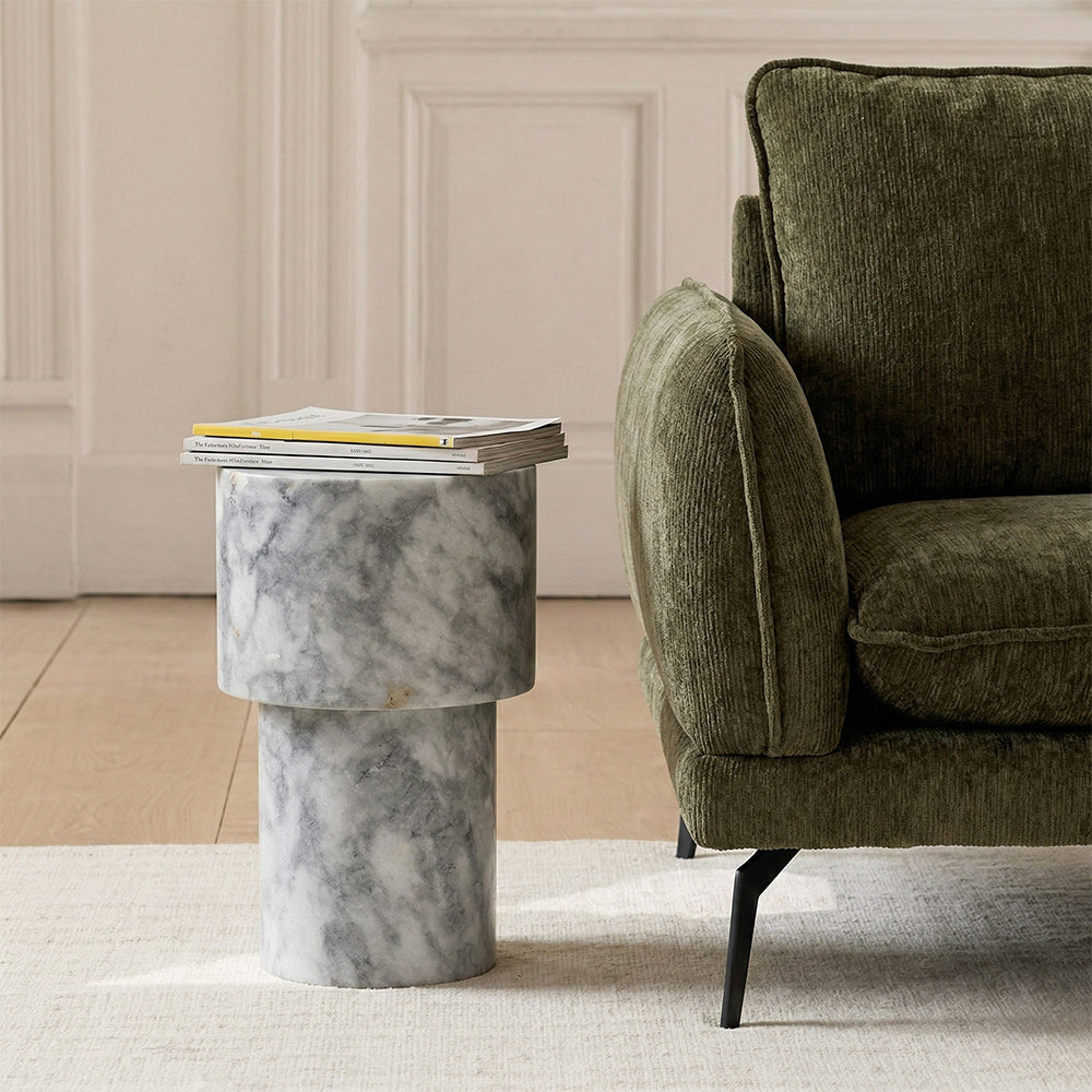 Kaash Circular Accent Table - White & Grey Marble