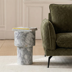 Kaash Circular Accent Table - White & Grey Marble