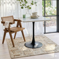 Cleo Rectangular White Baswada Marble Café Table with Metal