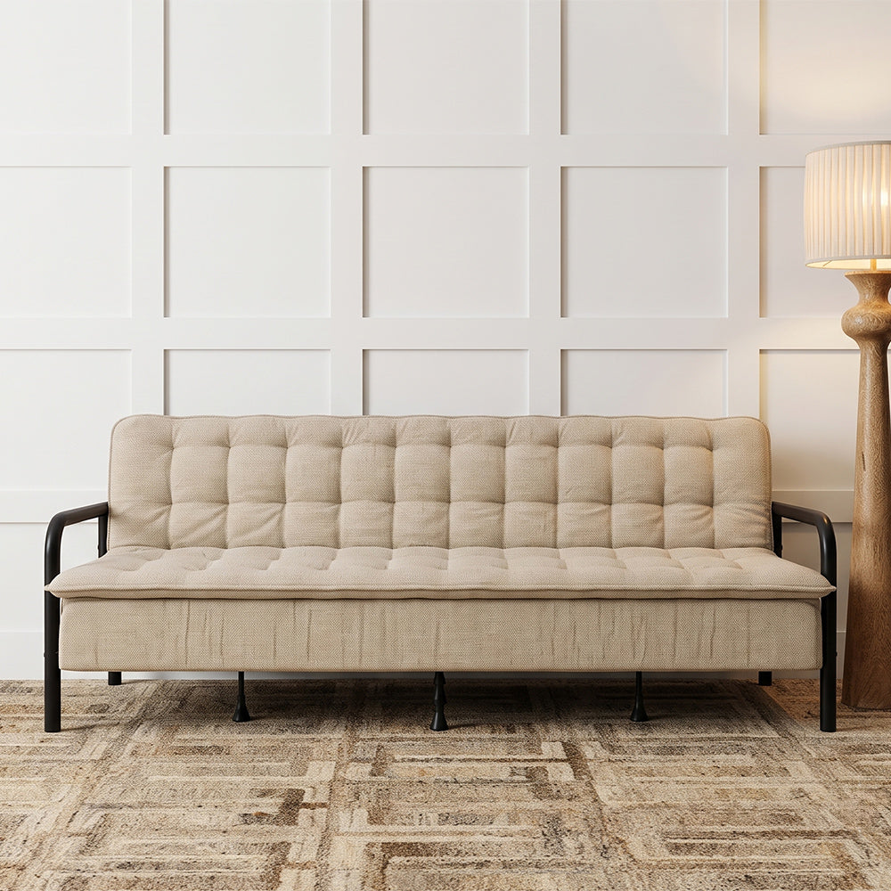 Tufted Convertible 3 Seater Sofa Cum Bed - Brown