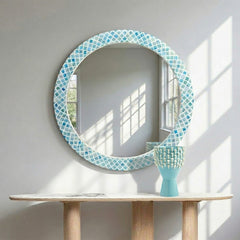 Mabel Circular Teal Bone Inlay Mirror