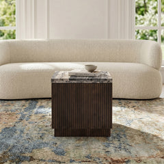 Knox Cappuccino Marble Square Coffee Table with Wood Base - Small