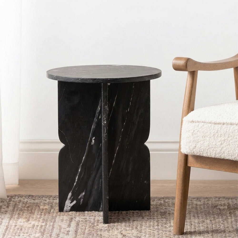 Zuri Black Marble Round Side Table