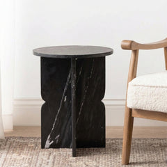 Zuri Black Marble Round Side Table