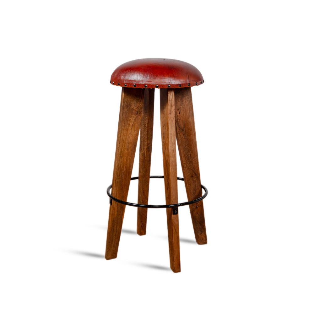 Wooden Figaro Leather Bar Stool with Iron