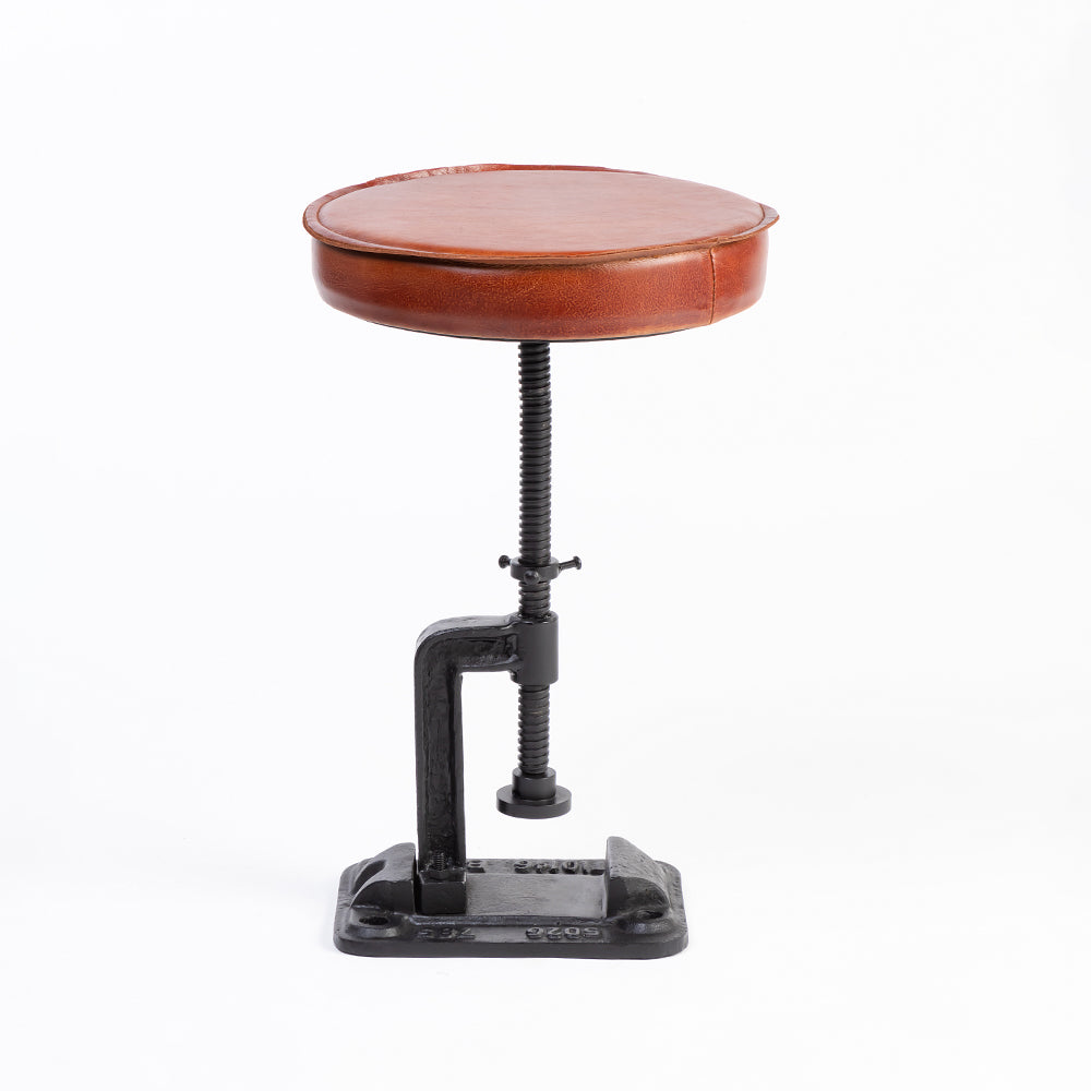 Masque Leather Stool with Iron
