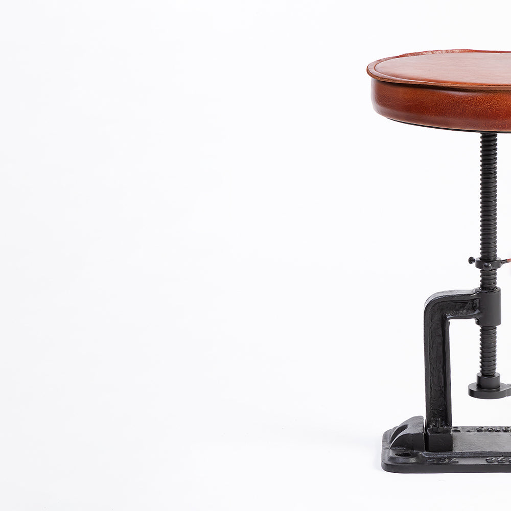 Masque Leather Stool with Iron