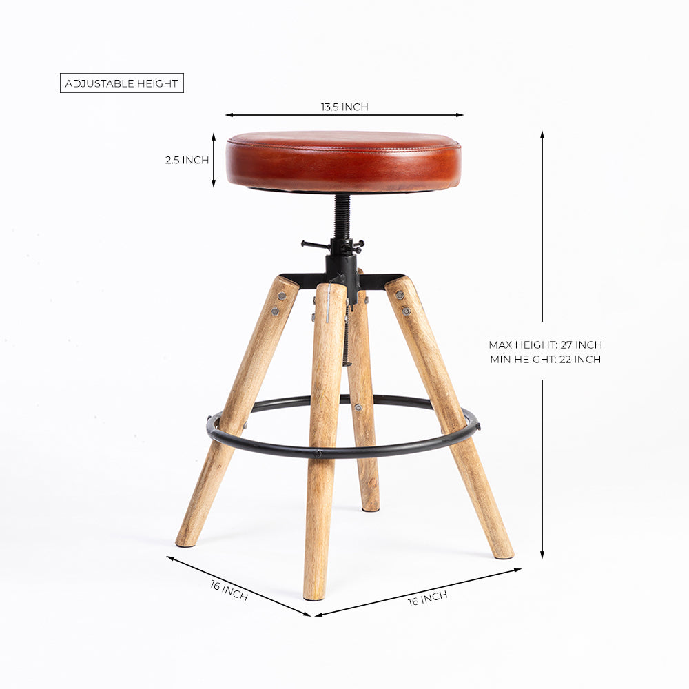 Wooden Carmen Leather Stool with Iron