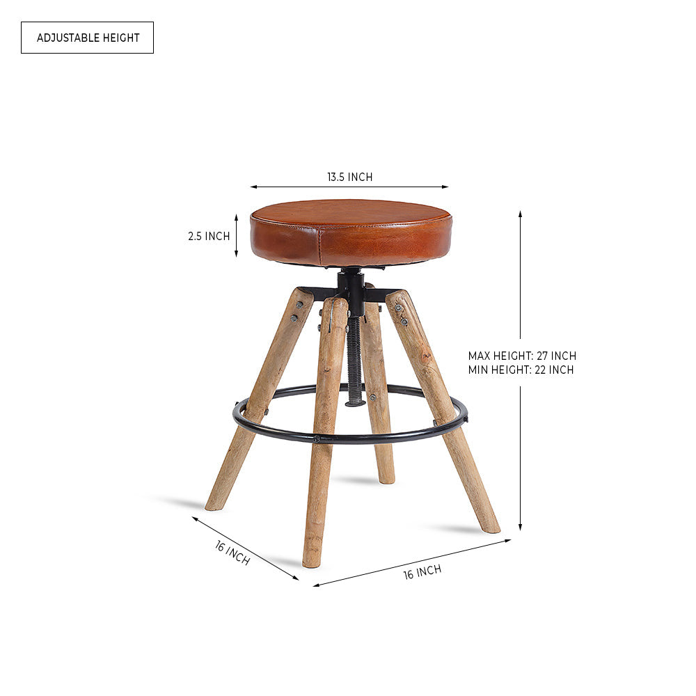 Wooden Carmen Leather Stool with Iron