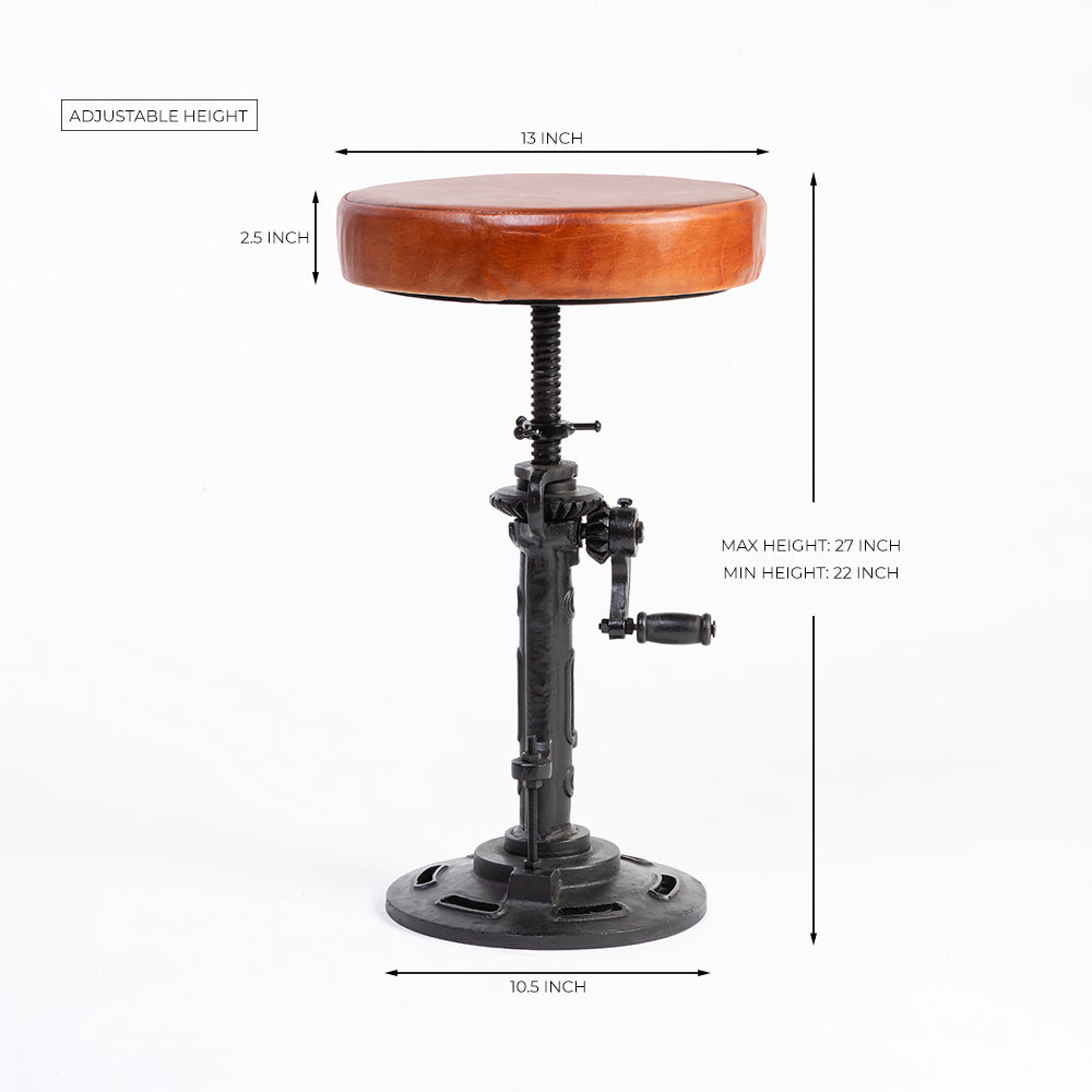 Asturius Leather Stool with Iron