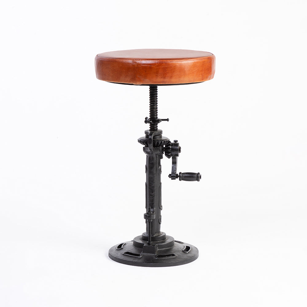 Asturius Leather Stool with Iron