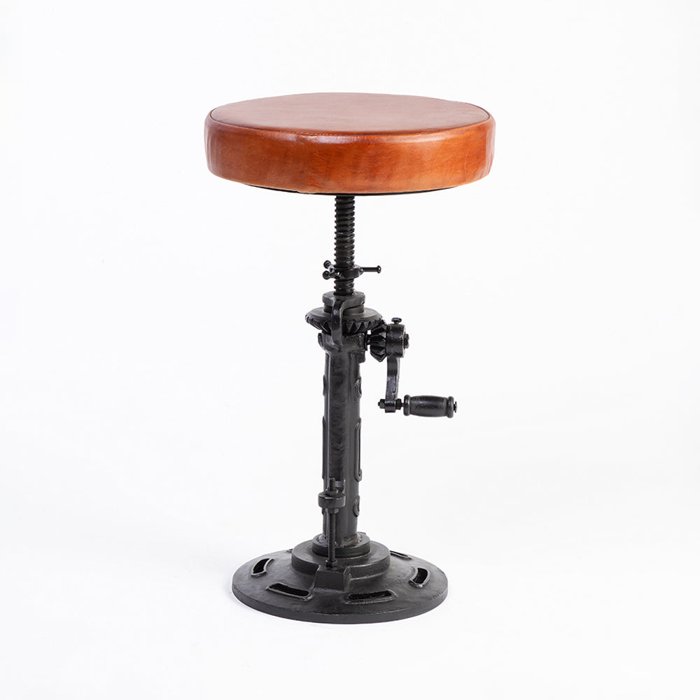 Asturius Leather Stool with Iron